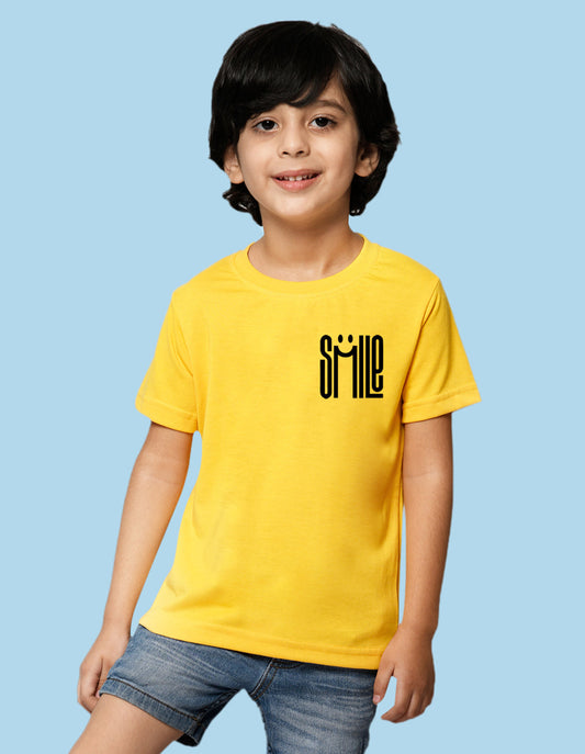 Nusyl Smile Printed Yellow Biowashed Cotton Half  T-shirt T-shirt