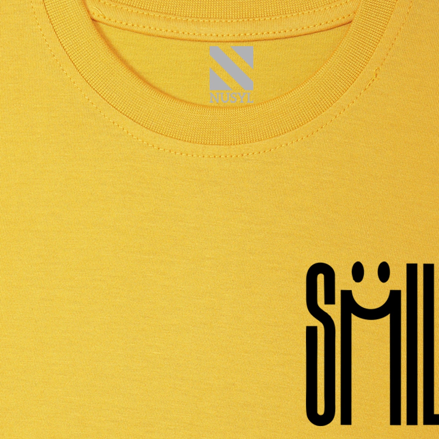 Nusyl Smile Printed Yellow Biowashed Cotton Half  T-shirt T-shirt