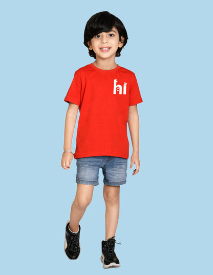 Nusyl Hi Printed Red Biowashed Cotton Half  T-shirt T-shirt