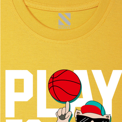Nusyl Play to win text printed Yellow  Biowashed Cotton Half  T-shirt