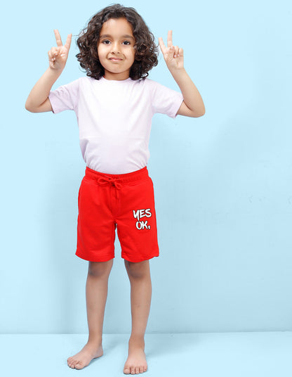 Nusyl Yes OK Printed Red Boys Shorts