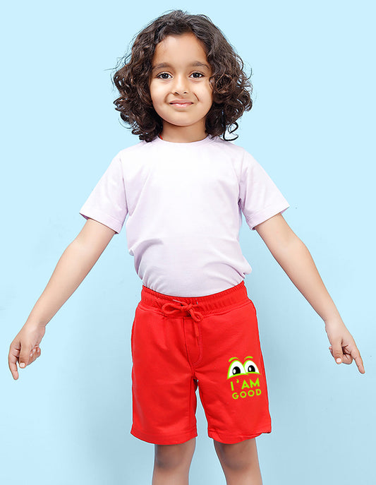 Nusyl I am good Printed Red Boys Shorts