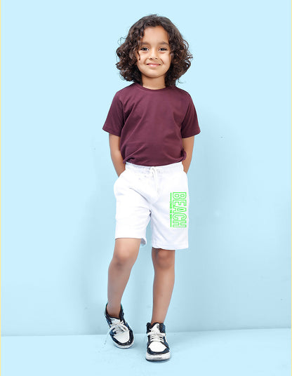 Nusyl Beach Printed White Boys Shorts