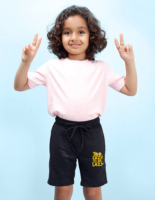 Nusyl Too Lazy Printed Black Boys Shorts