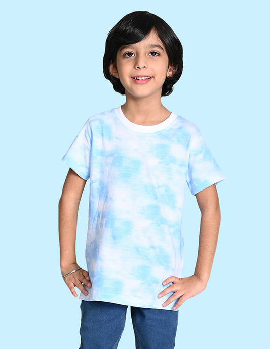 Nusyl solid cloudy blue boys tie & dye cotton rich T-shirt