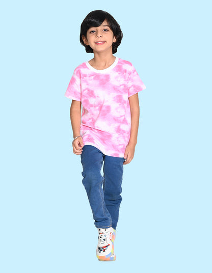 Nusyl solid pink boys tie & dye cotton rich T-shirt