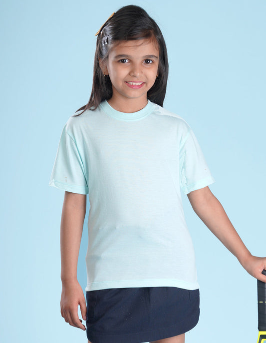 Nusyl Girls Solid Powder Blue Oversized T-shirt
