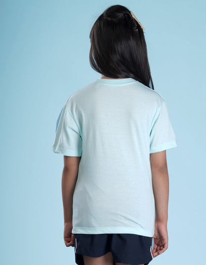 Nusyl Girls Solid Powder Blue Oversized T-shirt
