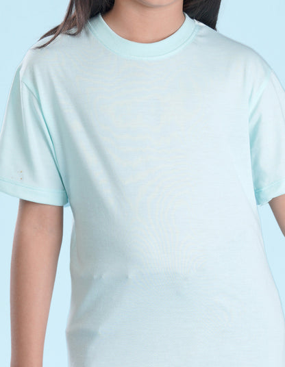 Nusyl Girls Solid Powder Blue Oversized T-shirt