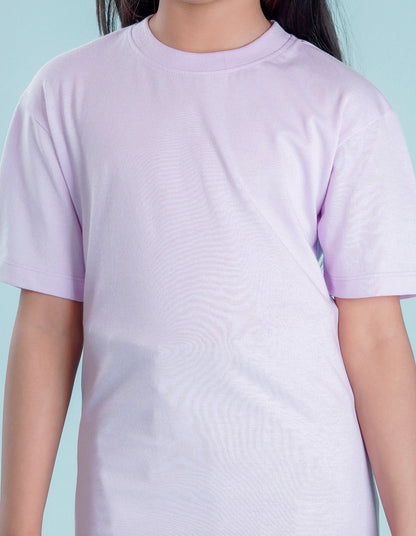 Nusyl Girls Solid Lilac Oversized T-shirt