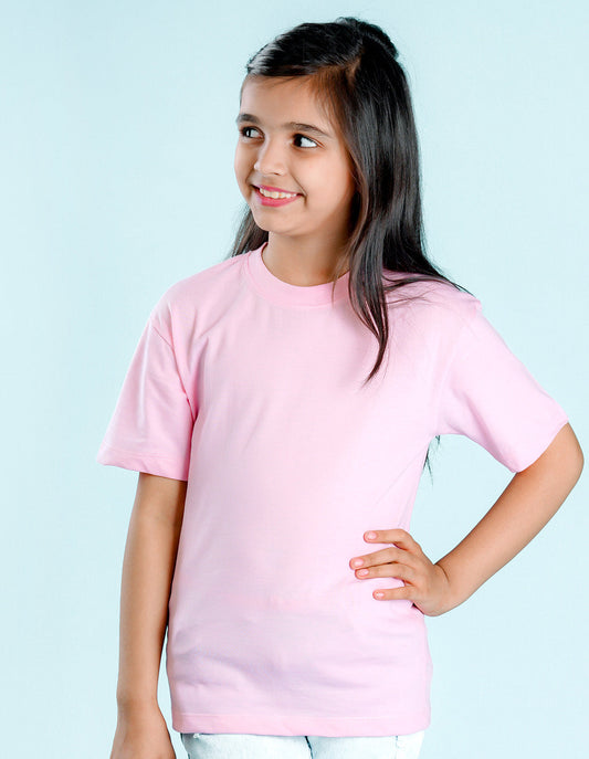 Nusyl Girls Solid Light Pink Oversized T-shirt