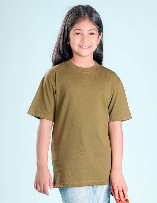 Nusyl Girls Solid Olive Oversized T-shirt