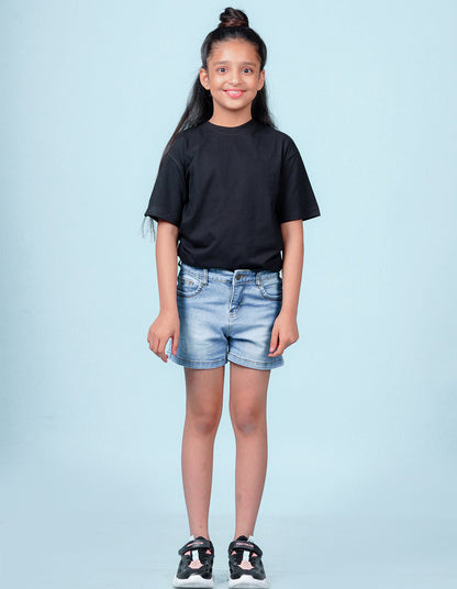 Nusyl Girls Solid Black Oversized T-shirt