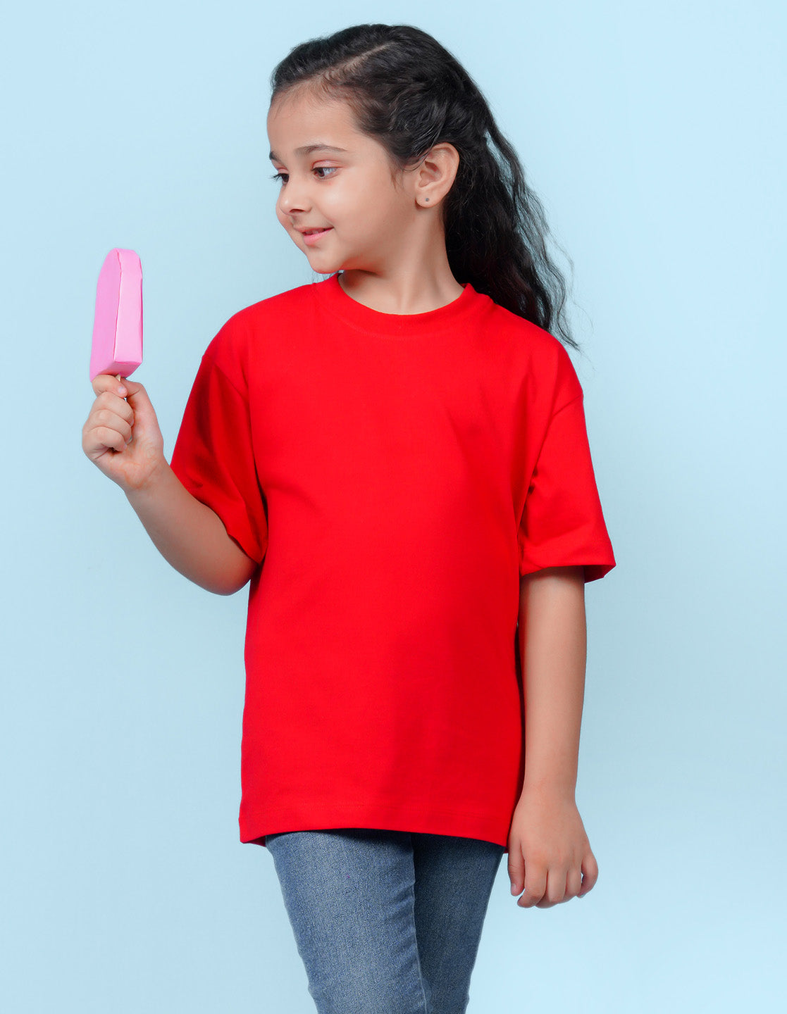 Nusyl Girls Solid Red Oversized T-shirt