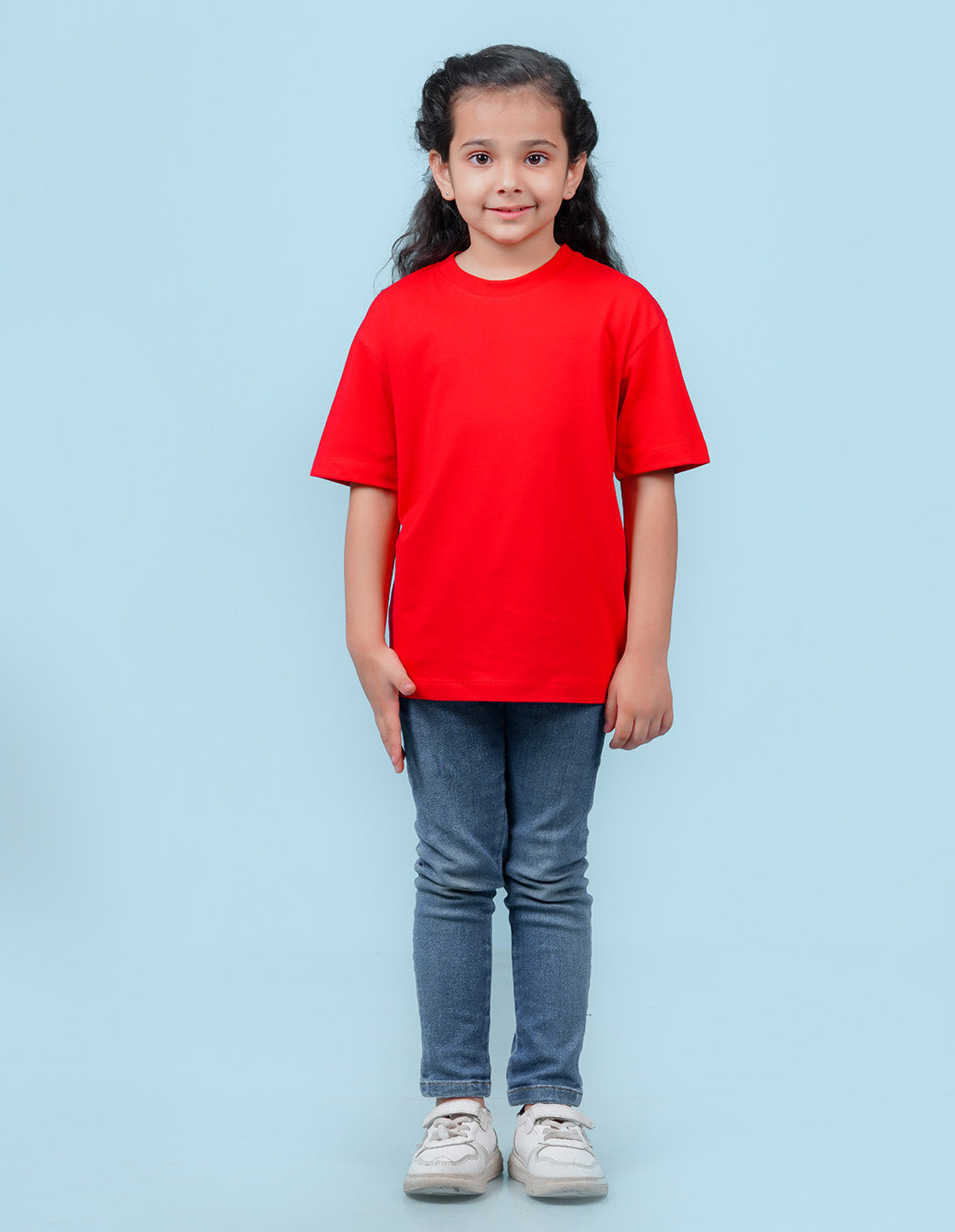 Nusyl Girls Solid Red Oversized T-shirt