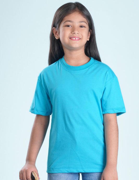 Nusyl Girls Solid Sky Blue Oversized T-shirt