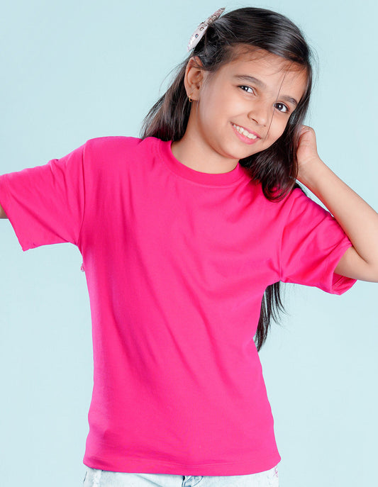 Nusyl Girls Solid Hot Pink Oversized T-shirt