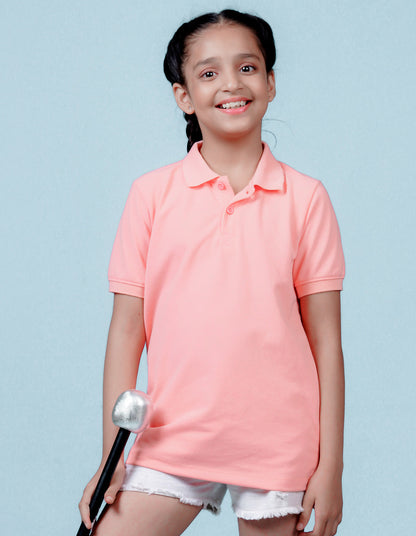 Nusyl Solid Peach Girls polo t-shirt