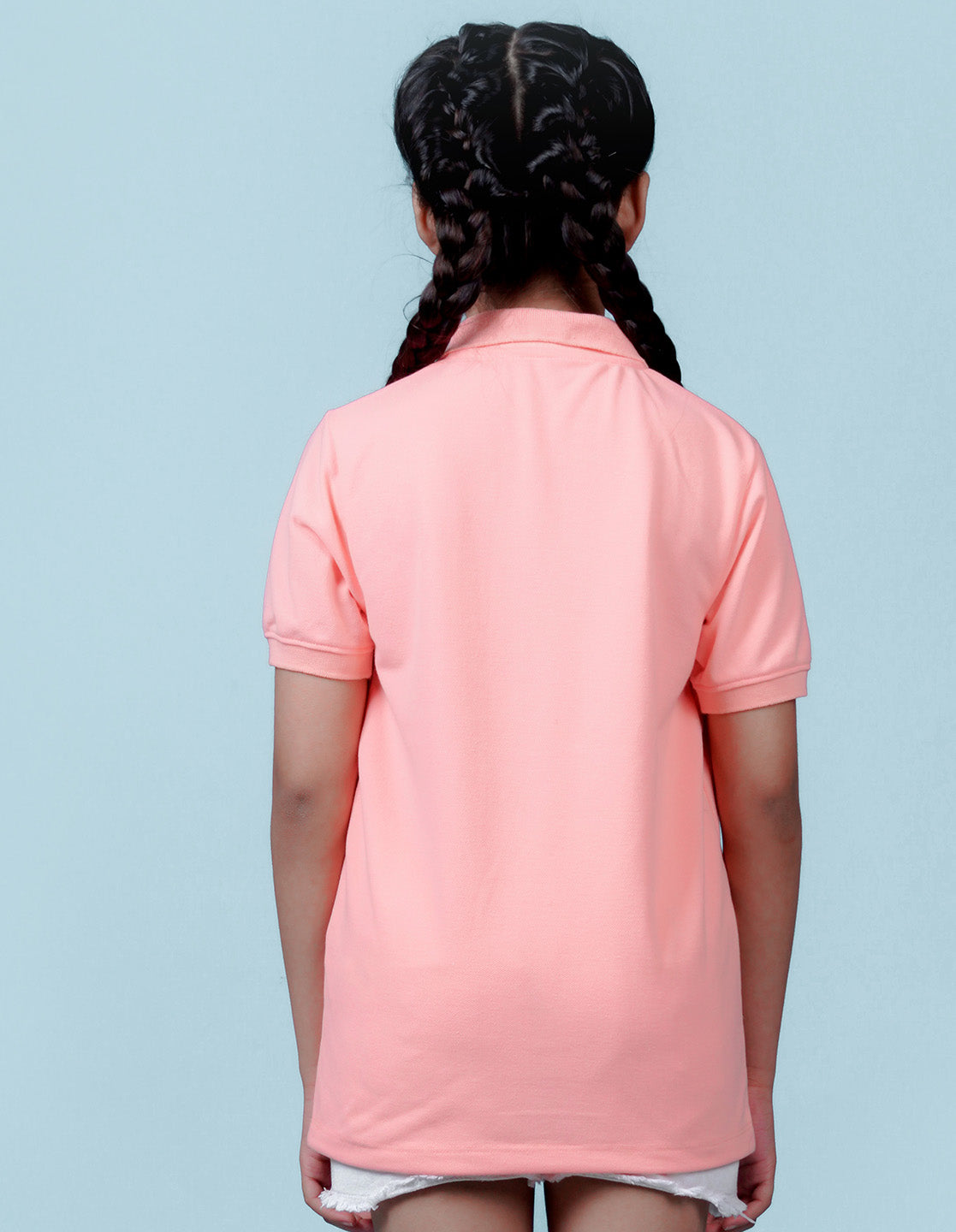 Nusyl Solid Peach Girls polo t-shirt