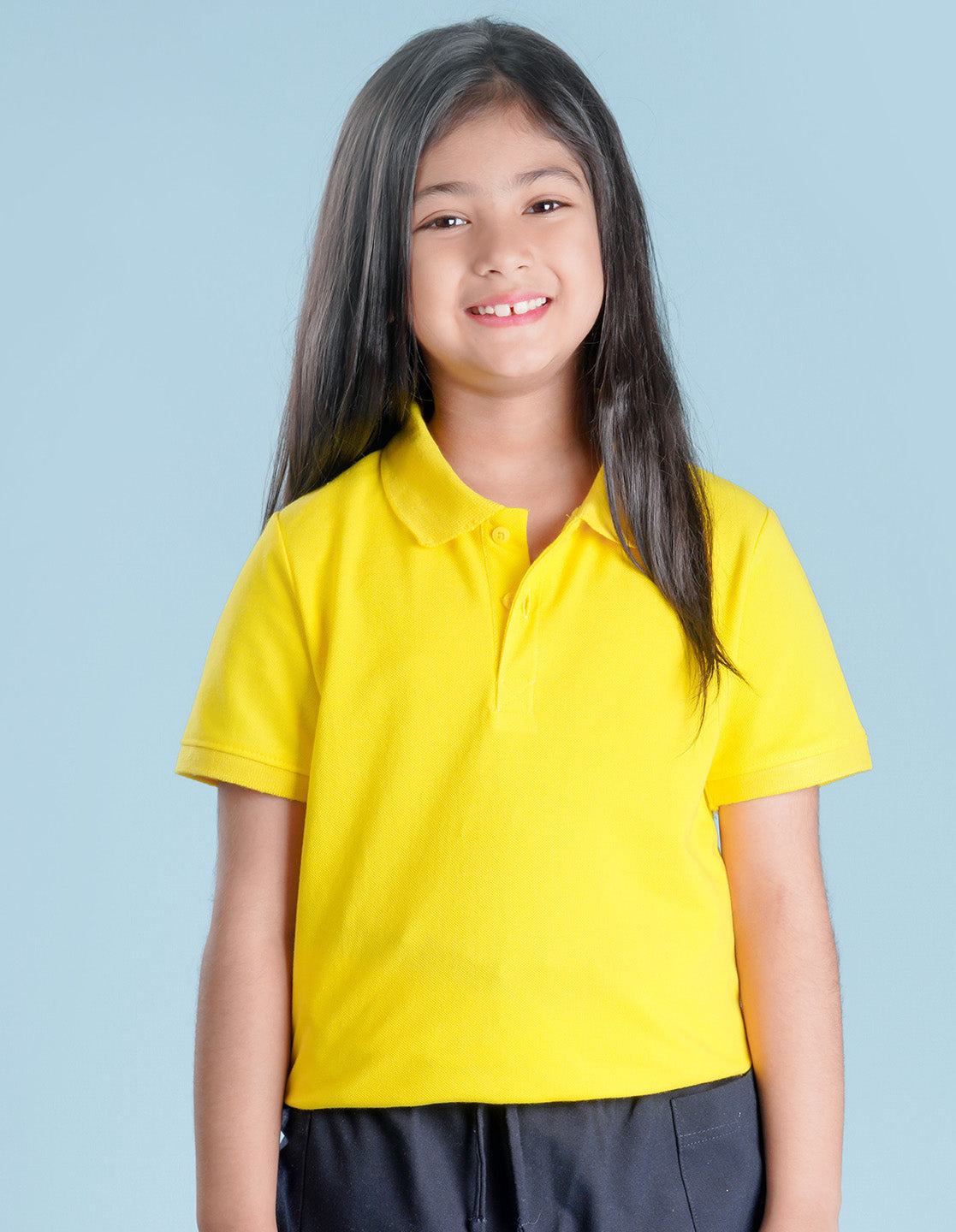 Nusyl Solid Bright yellow Girls polo t-shirt