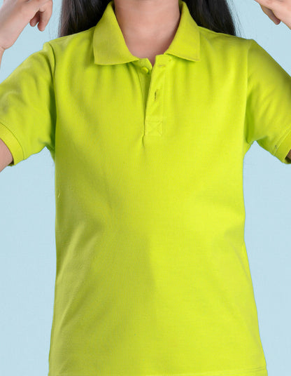 Nusyl Solid Lime green Girls polo t-shirt