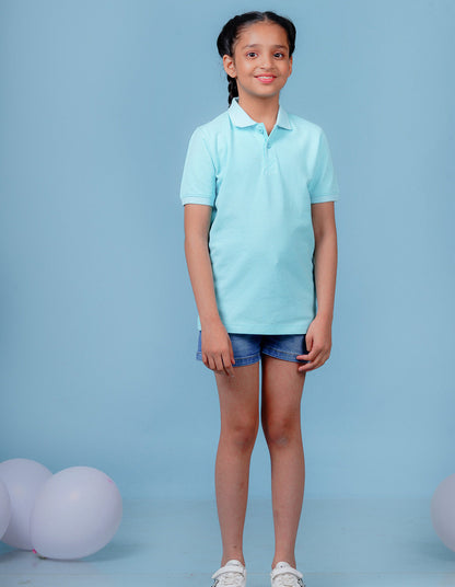 Nusyl Solid Light Blue Girls polo t-shirt