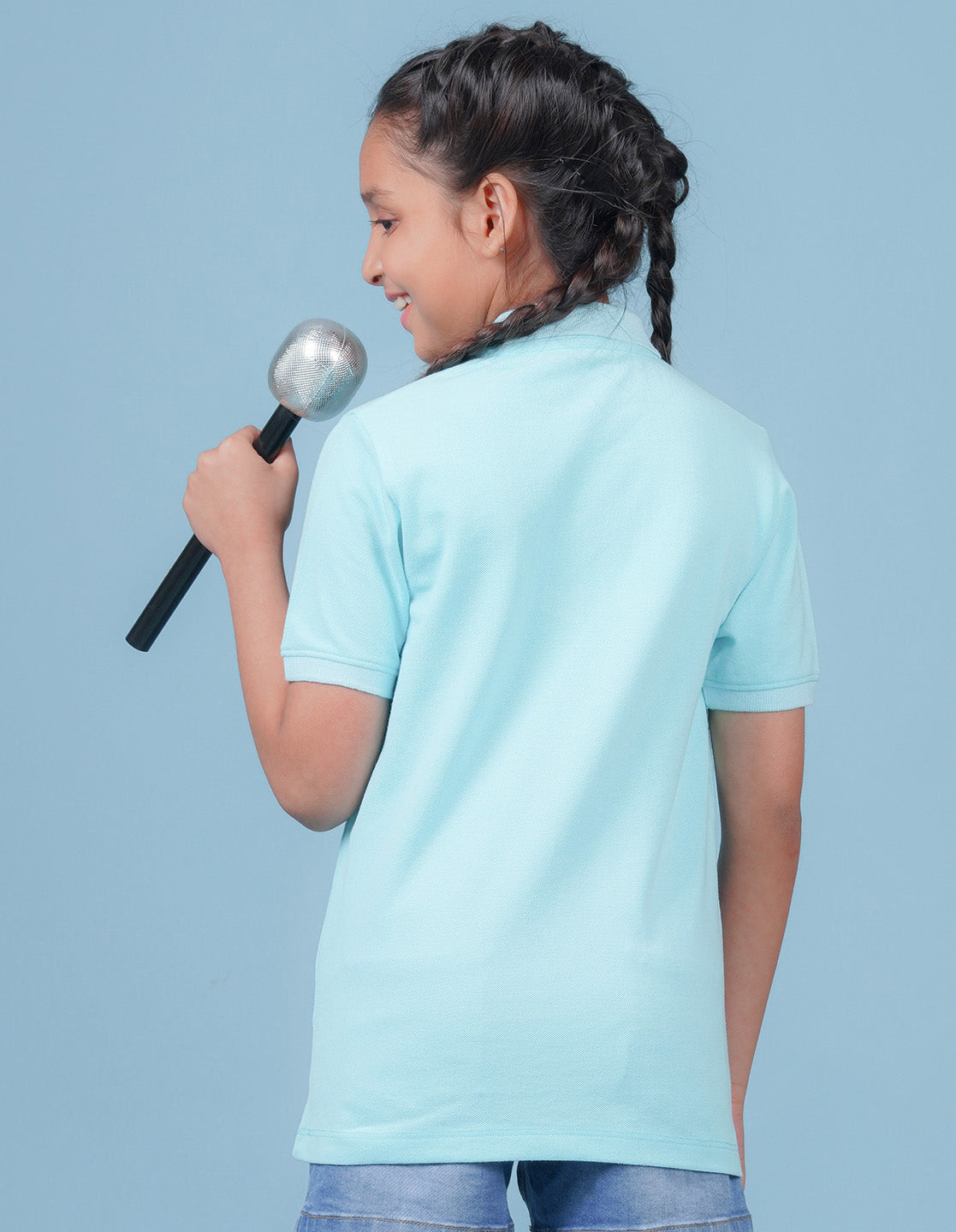 Nusyl Solid Light Blue Girls polo t-shirt