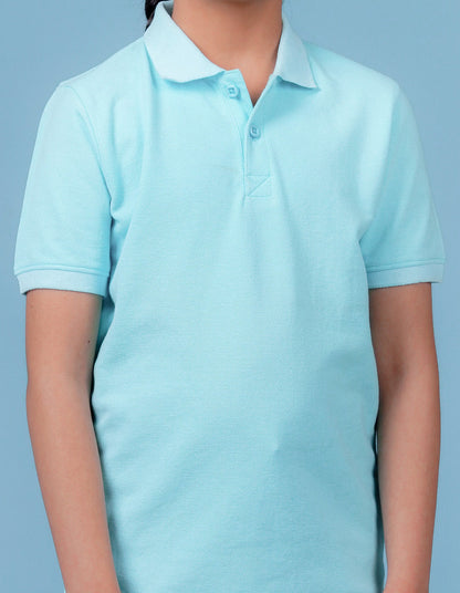 Nusyl Solid Light Blue Girls polo t-shirt