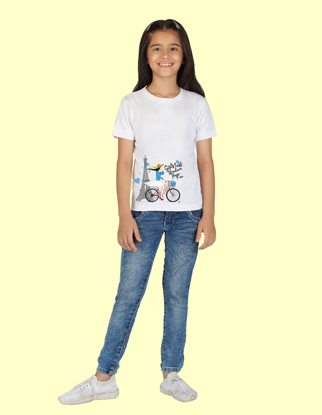 Nusyl Girls Half Sleeves White Girl printed T-shirt