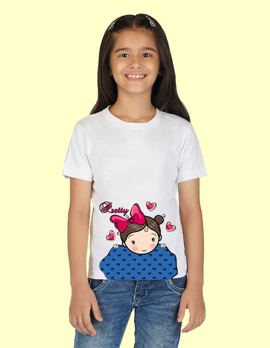 Nusyl Girls Half Sleeves White Pretty printed T-shirt