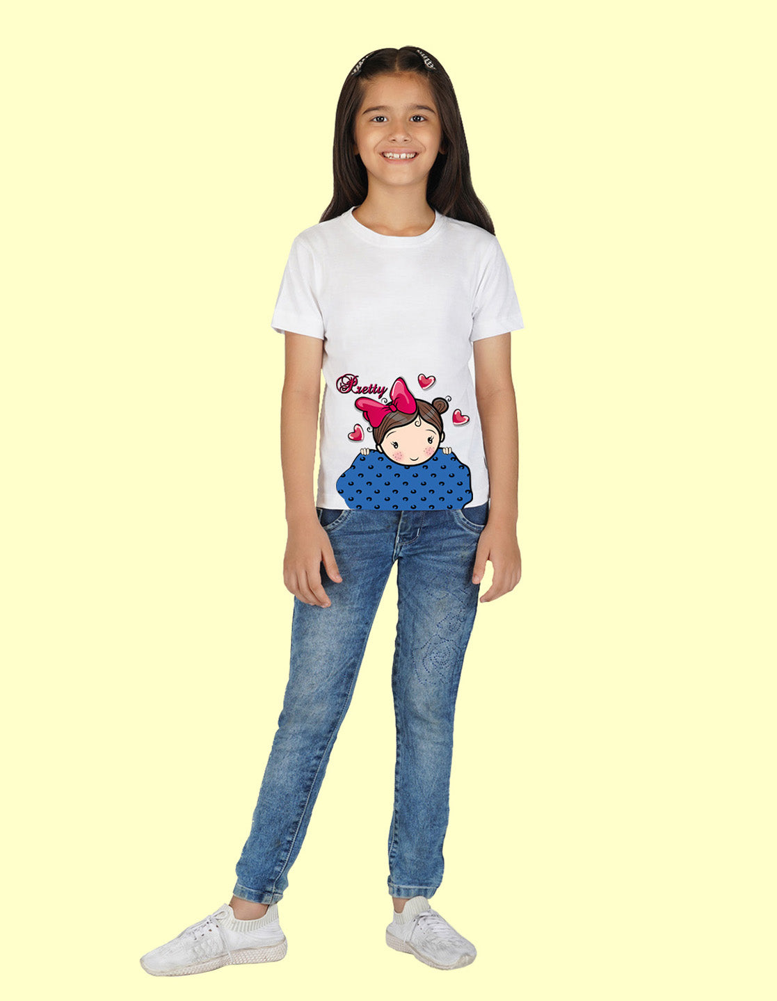 Nusyl Girls Half Sleeves White Pretty printed T-shirt
