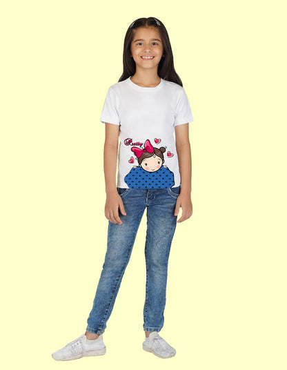 Nusyl Girls Half Sleeves White Pretty printed T-shirt