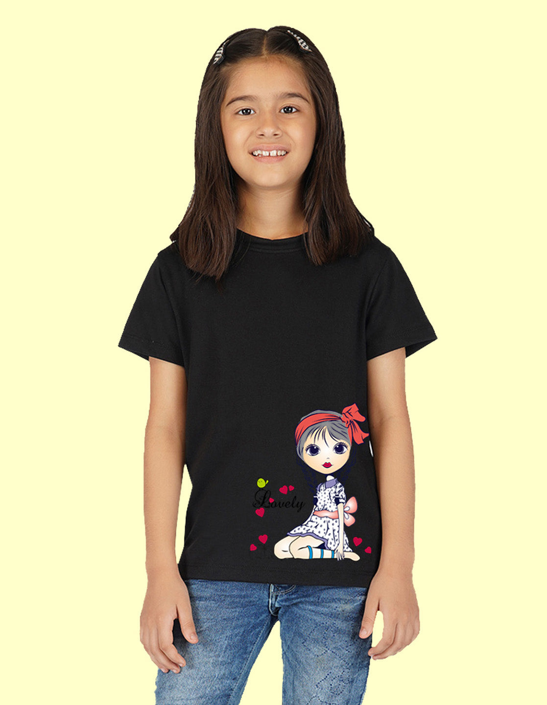 Nusyl Girls Half Sleeves Black Lovely printed T-shirt