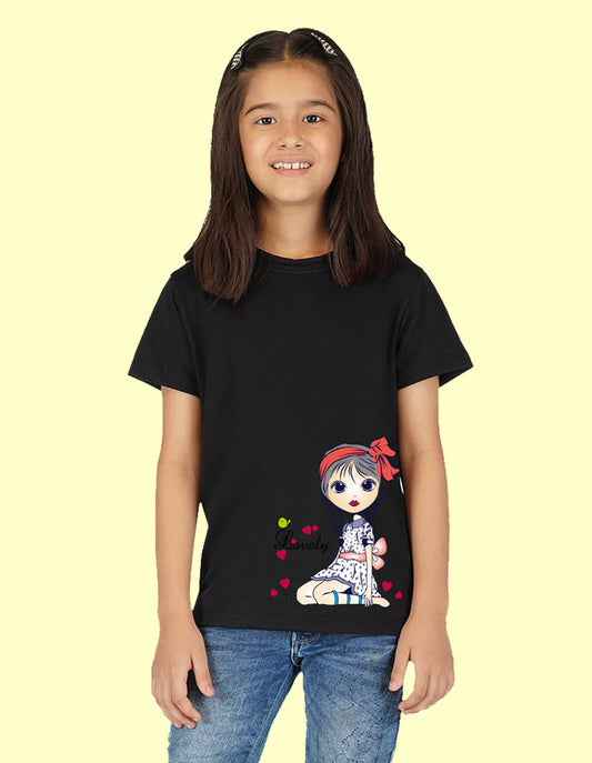 Nusyl Girls Half Sleeves Black Lovely printed T-shirt