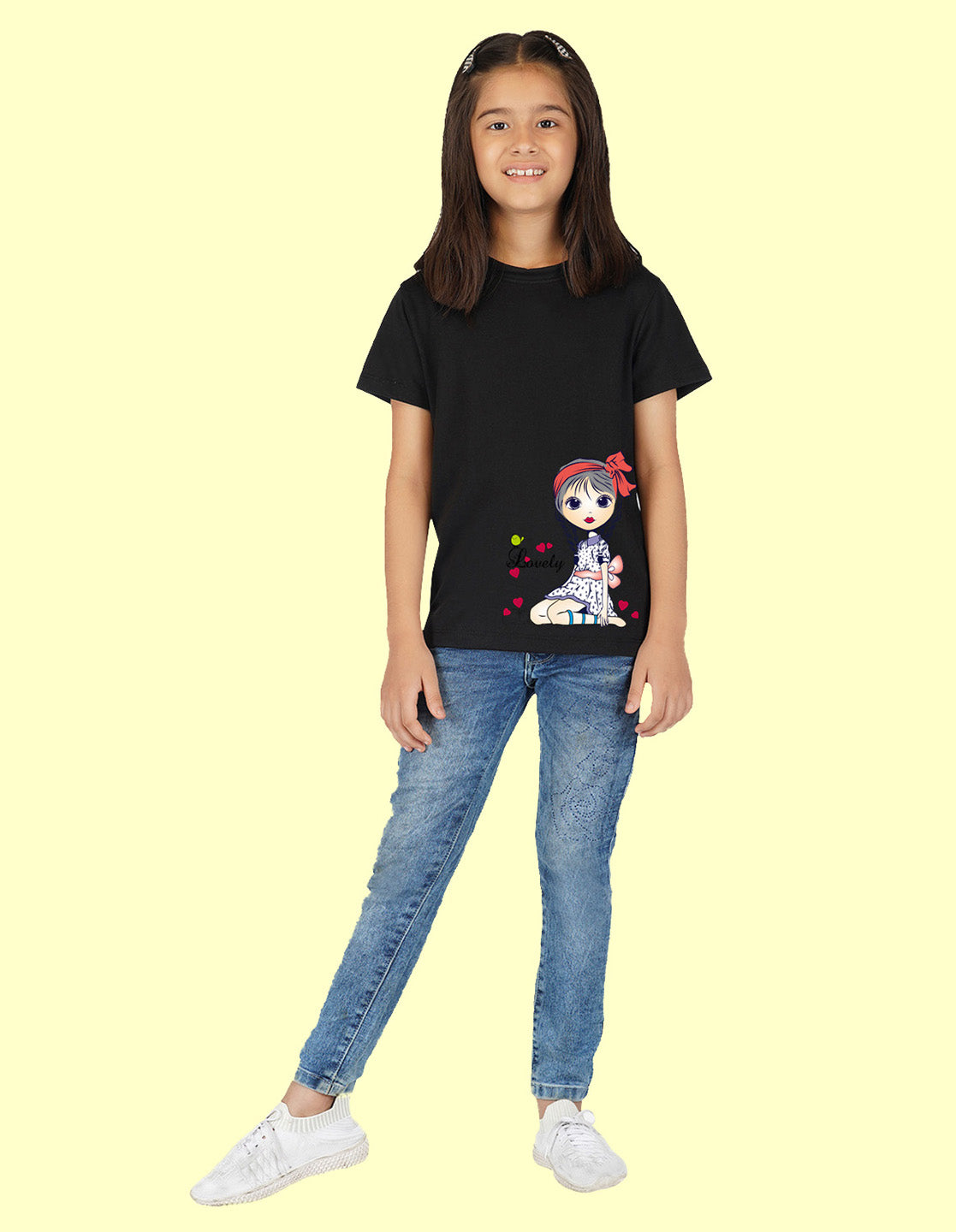 Nusyl Girls Half Sleeves Black Lovely printed T-shirt