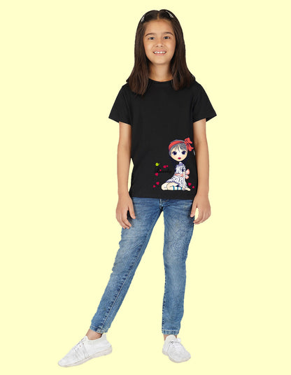 Nusyl Girls Half Sleeves Black Lovely printed T-shirt