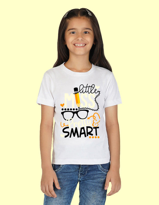 Nusyl Girls Half Sleeves White Little miss printed T-shirt