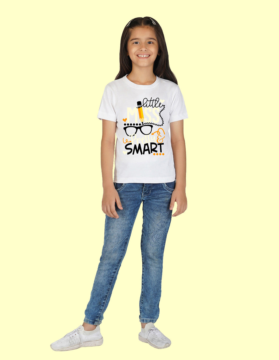 Nusyl Girls Half Sleeves White Little miss printed T-shirt