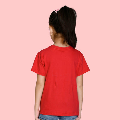 Girls Red Bio Washed Cotton Short Sleeve Solid T-shirt