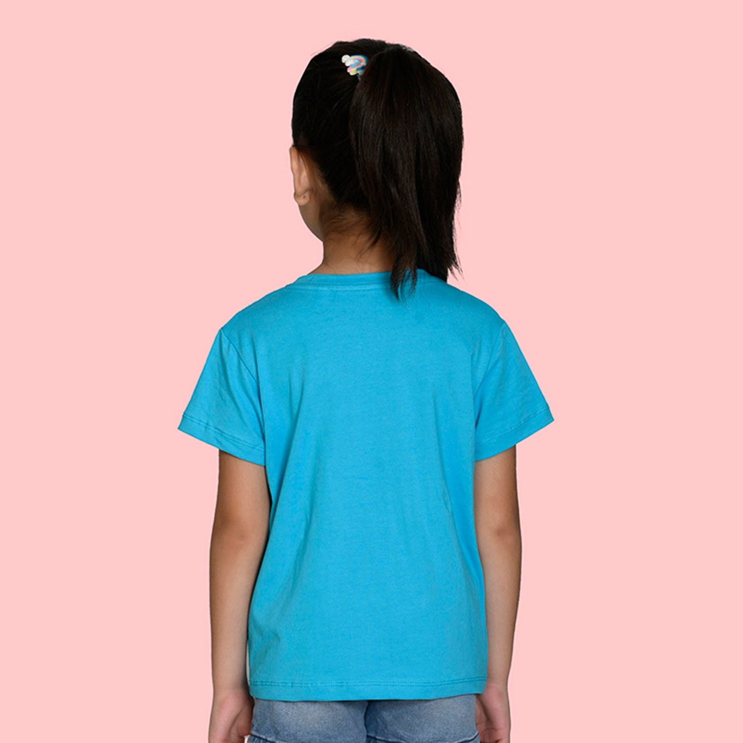 Girls Sky Blue Bio Washed Cotton Short Sleeve Solid Tshirt