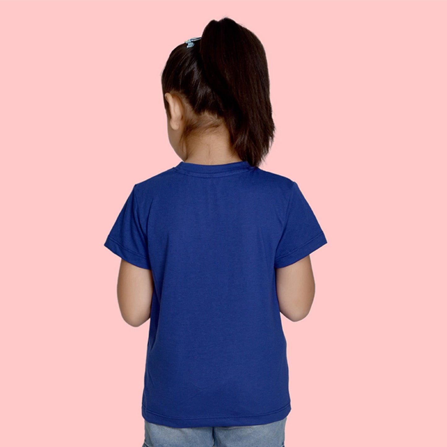 Girls Royal Blue Bio Washed Cotton Short Sleeve Solid T-shirt