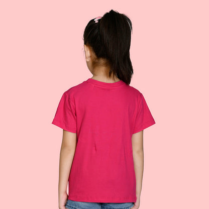 Girls Hot Pink Bio Washed Cotton Short Sleeve Solid T-shirt