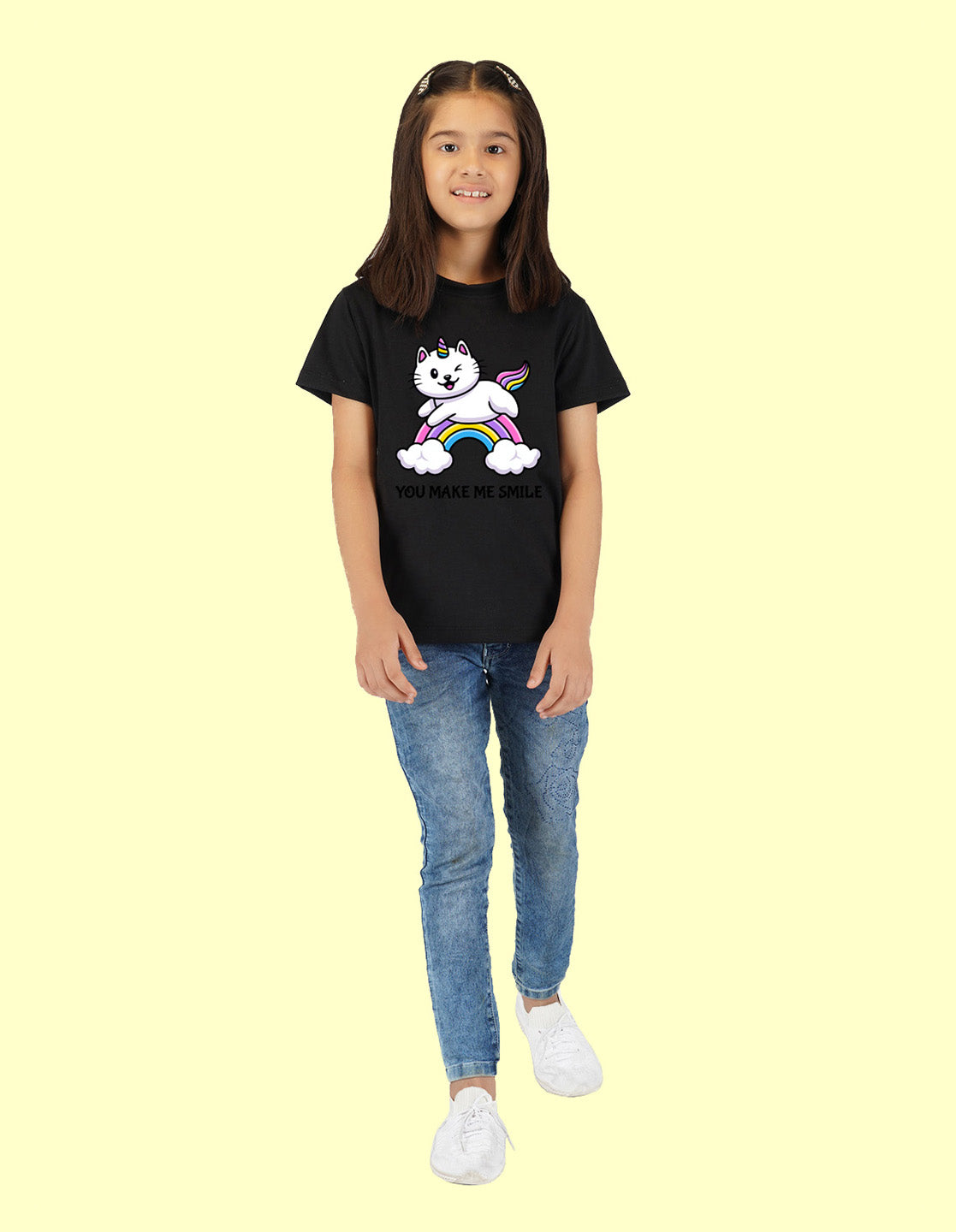 Nusyl Girls Half Sleeves White Pretty girl printed T-shirt
