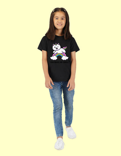 Nusyl Girls Half Sleeves White Pretty girl printed T-shirt