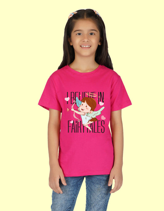 Nusyl Girls Half Sleeves Pink Fairy printed T-shirt