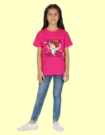 Nusyl Girls Half Sleeves Pink Fairy printed T-shirt