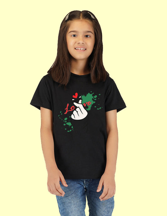 Nusyl Girls Half Sleeves Black Love printed T-shirt