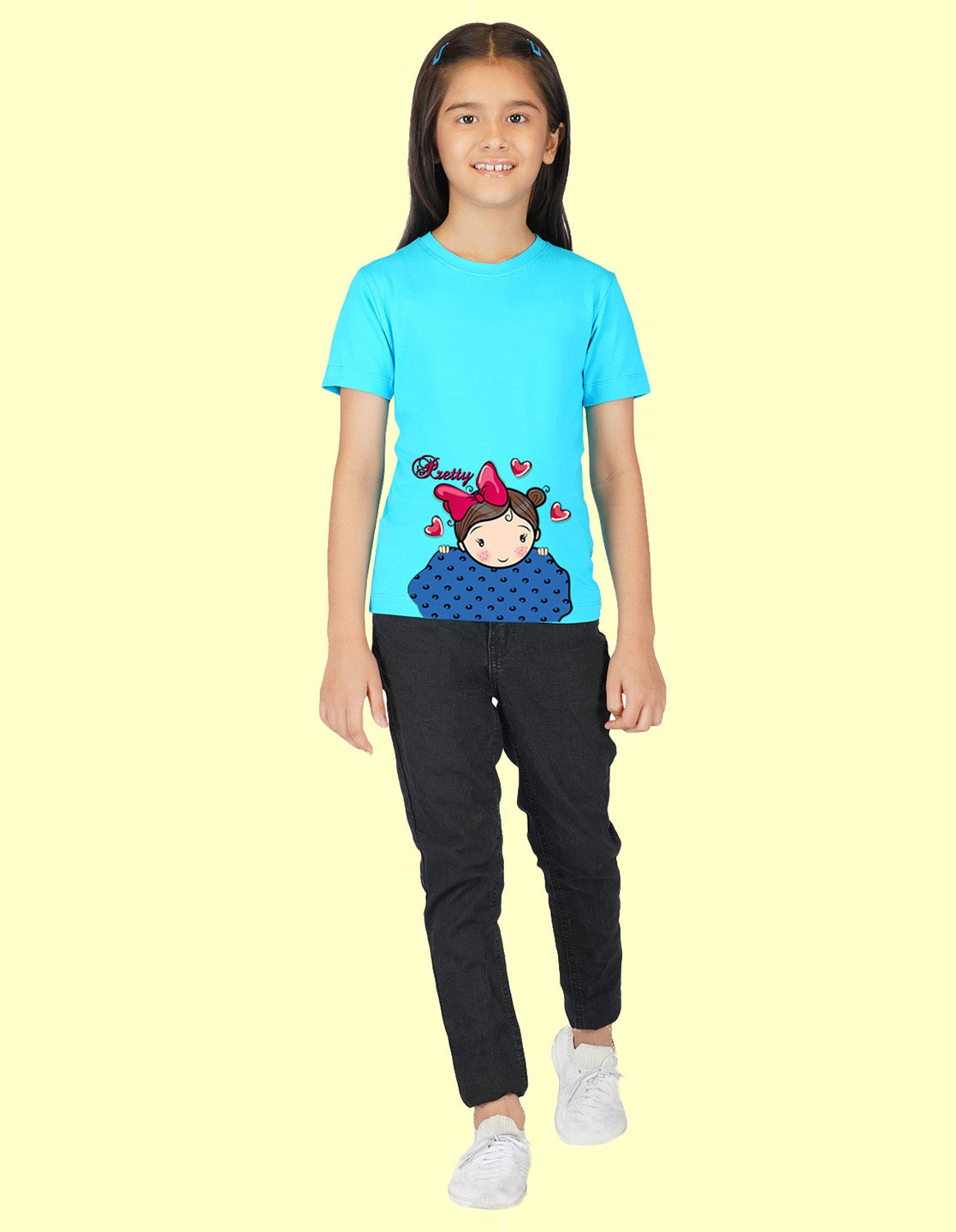 Nusyl Girls Half Sleeves Sky Blue Pretty printed T-shirt