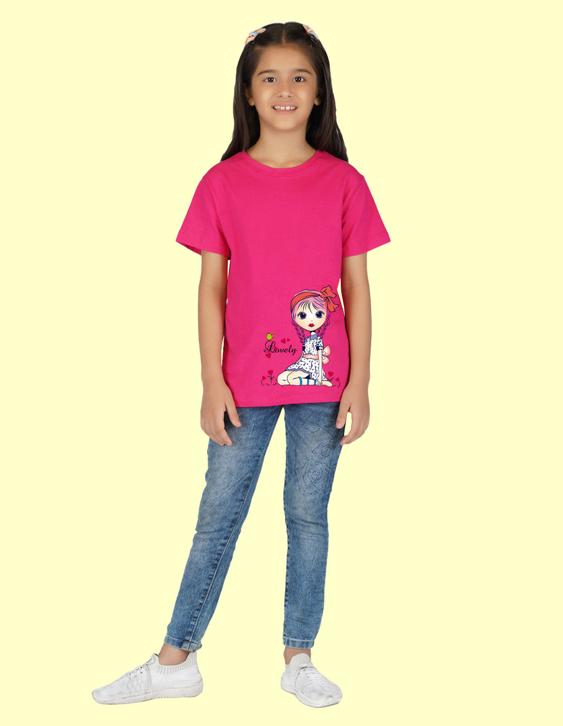 Nusyl Girls Half Sleeves Pink Lovely printed T-shirt