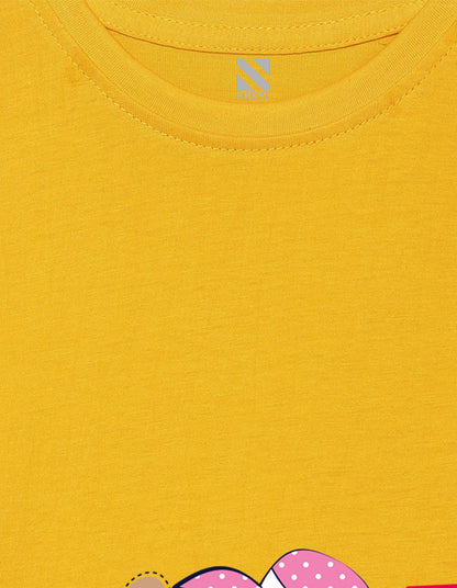 Nusyl Girls Half Sleeves Yellow Teddy bear printed T-shirt